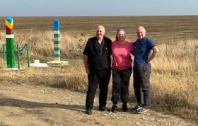 L-R: Phil Billingham, Shannon Currie and David Crozier on the Ukraine border