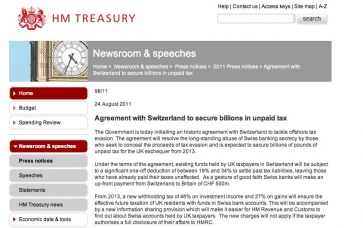 Treasury agrees tax evasion deal with Switzerland